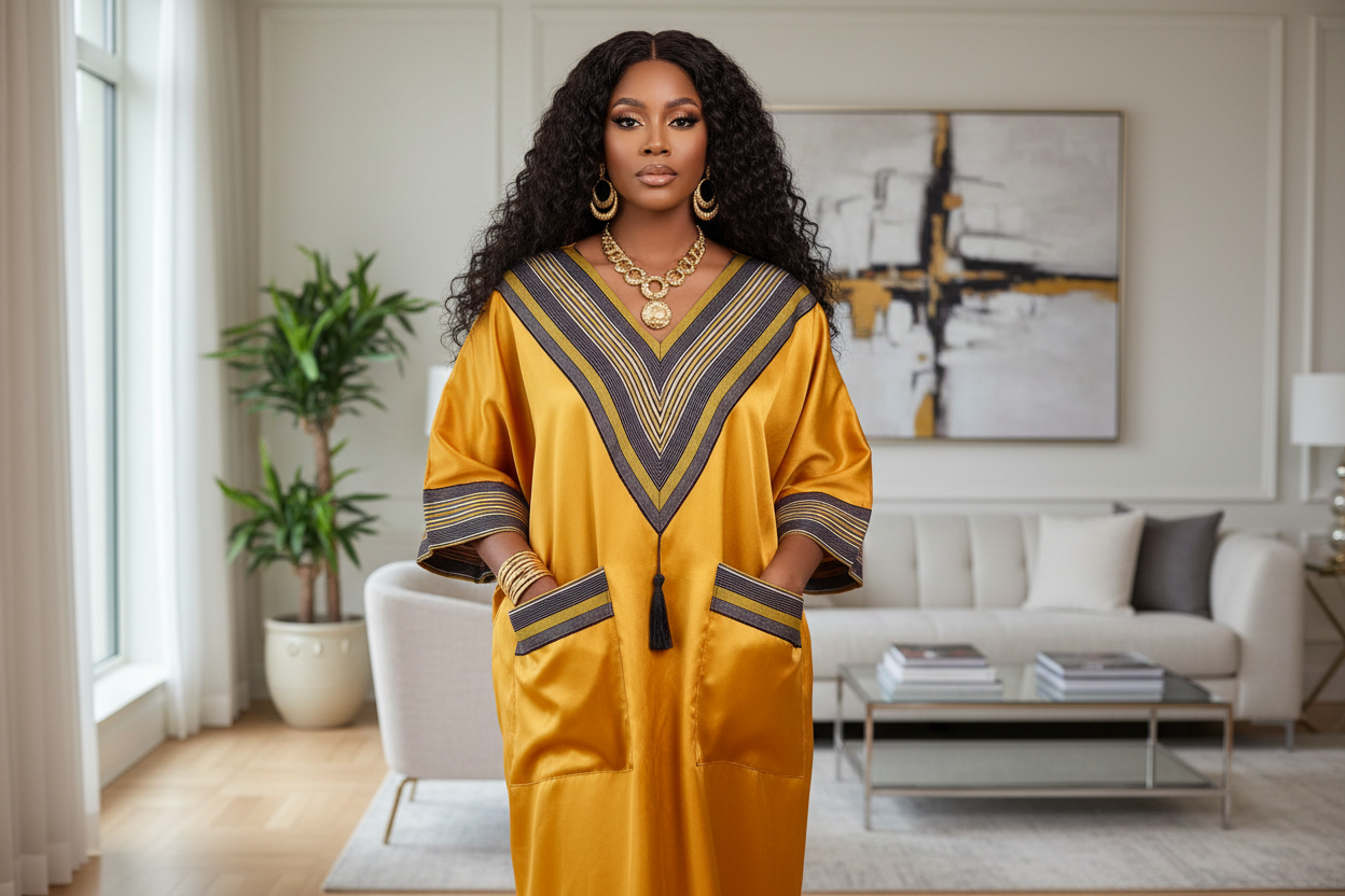 Mikado Aso-Òkè Bubu Dress | V-Neck