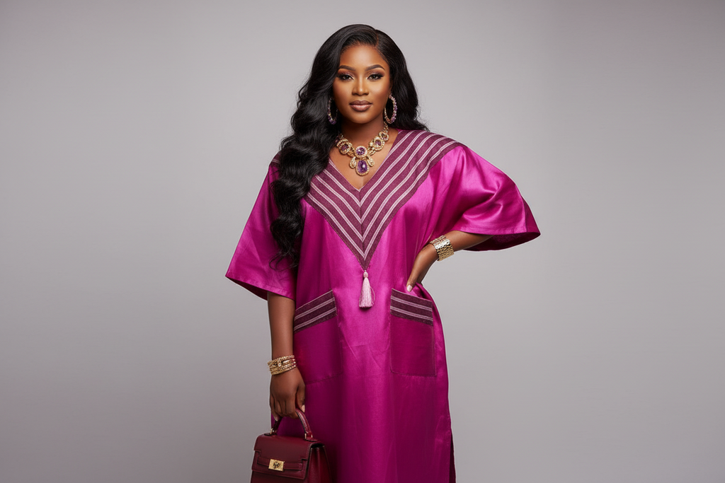 Mikado Aso-Òkè Bubu Dress | V-Neck