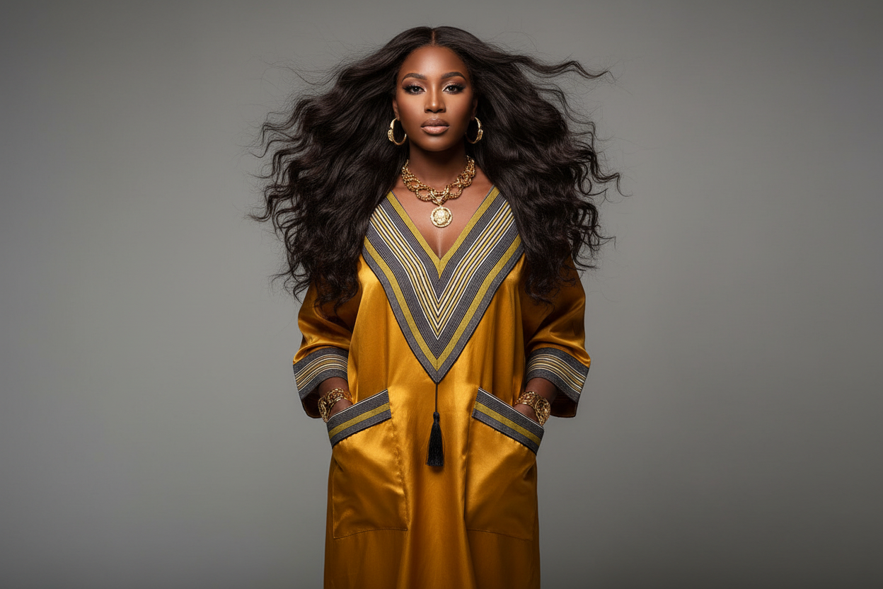 Mikado Aso-Òkè Bubu Dress | V-Neck