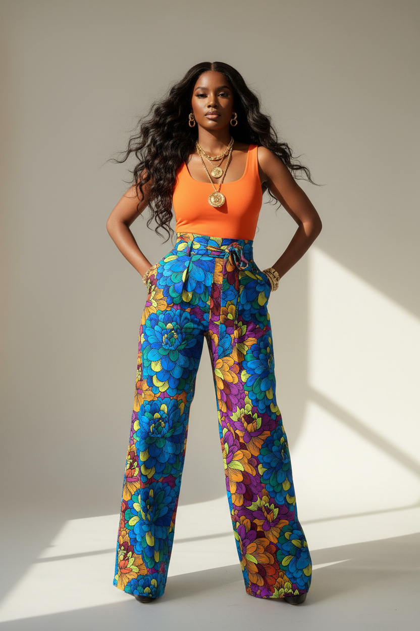 Ankara Pants for Women | African Print Trousers | High Waist Wide Leg Pants | Vibrant Wax Print Clothing | Handmade Ethnic Fashion