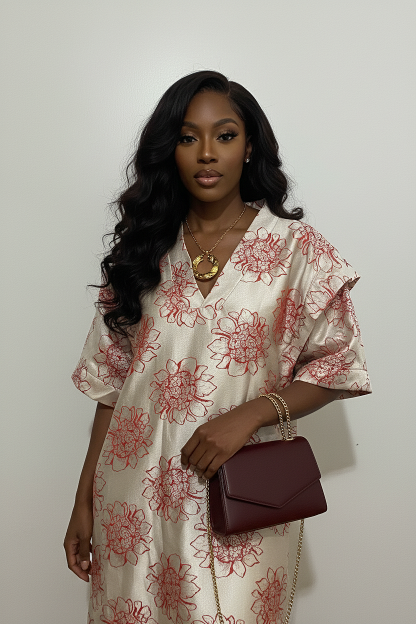 Winery Brocade Boubou Dress