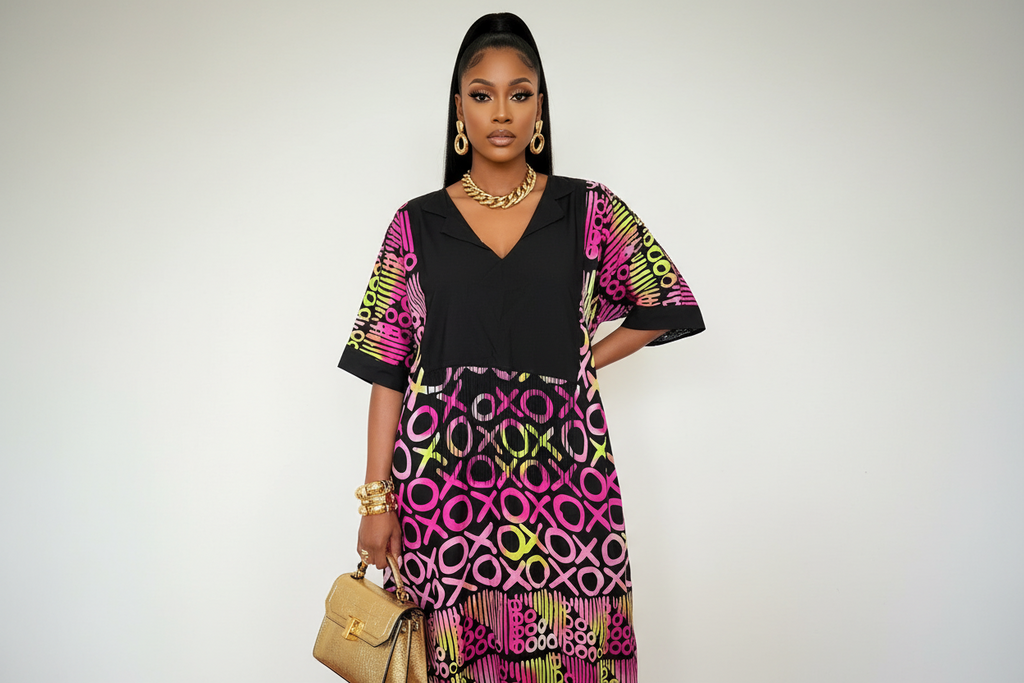 Vibrant 'XOXO' Ankara Bubu Dress – Bold and Colorful Fashion Statement