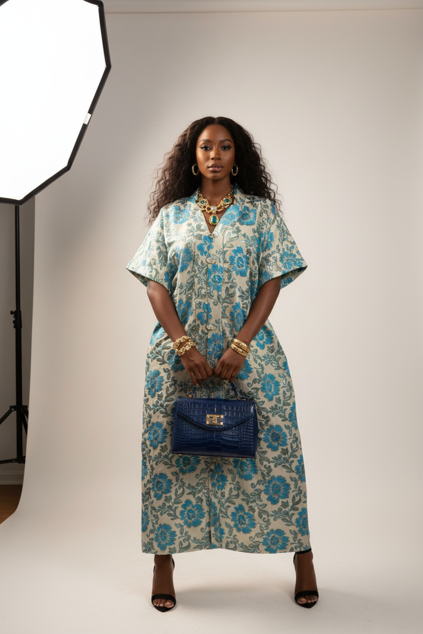 Sweet Chic  Brocade Bubu Dress with in Built Belt