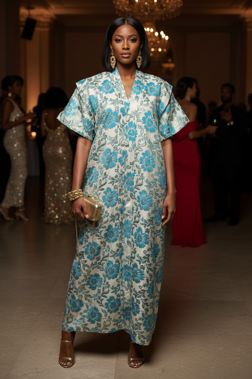 Sweet Chic  Brocade Bubu Dress with in Built Belt