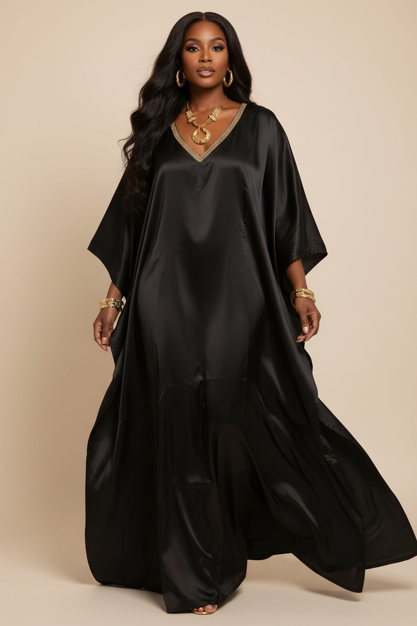 Icon Energy Burnt Mikado Bubu Dress with Embellished Neckline