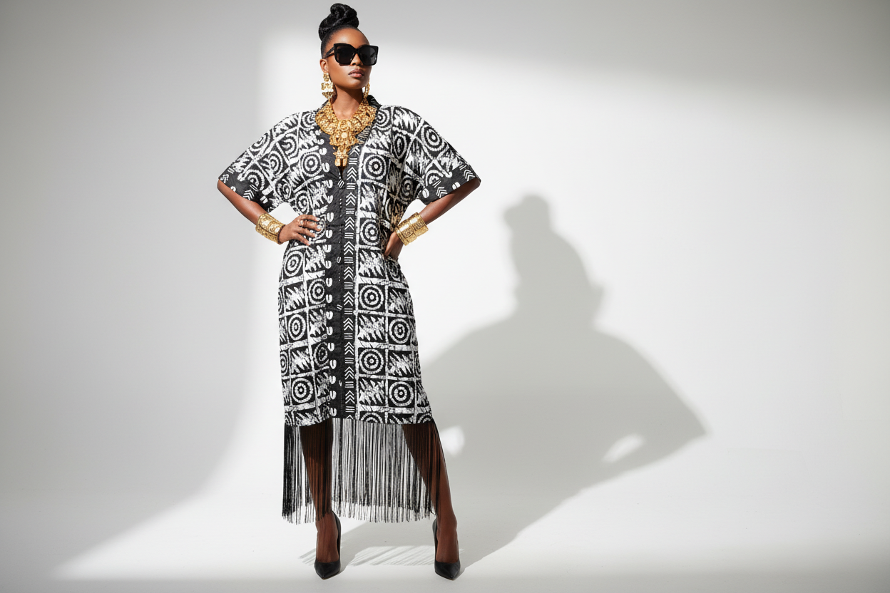 Black & White Print Ankara Bubu Dress