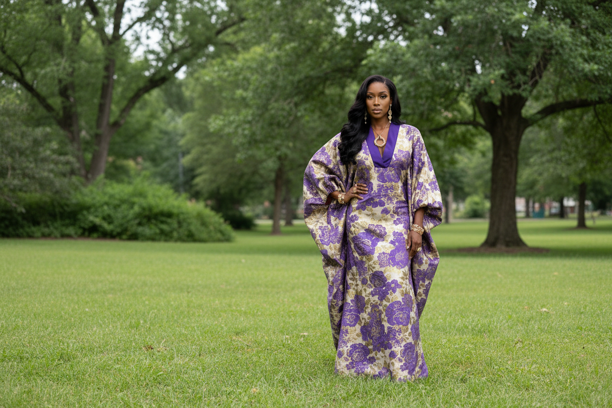 Amethyst Royale Gold Brocade Bubu Dress