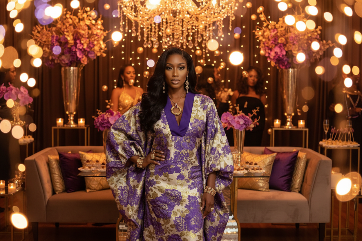 Amethyst Royale Gold Brocade Bubu Dress