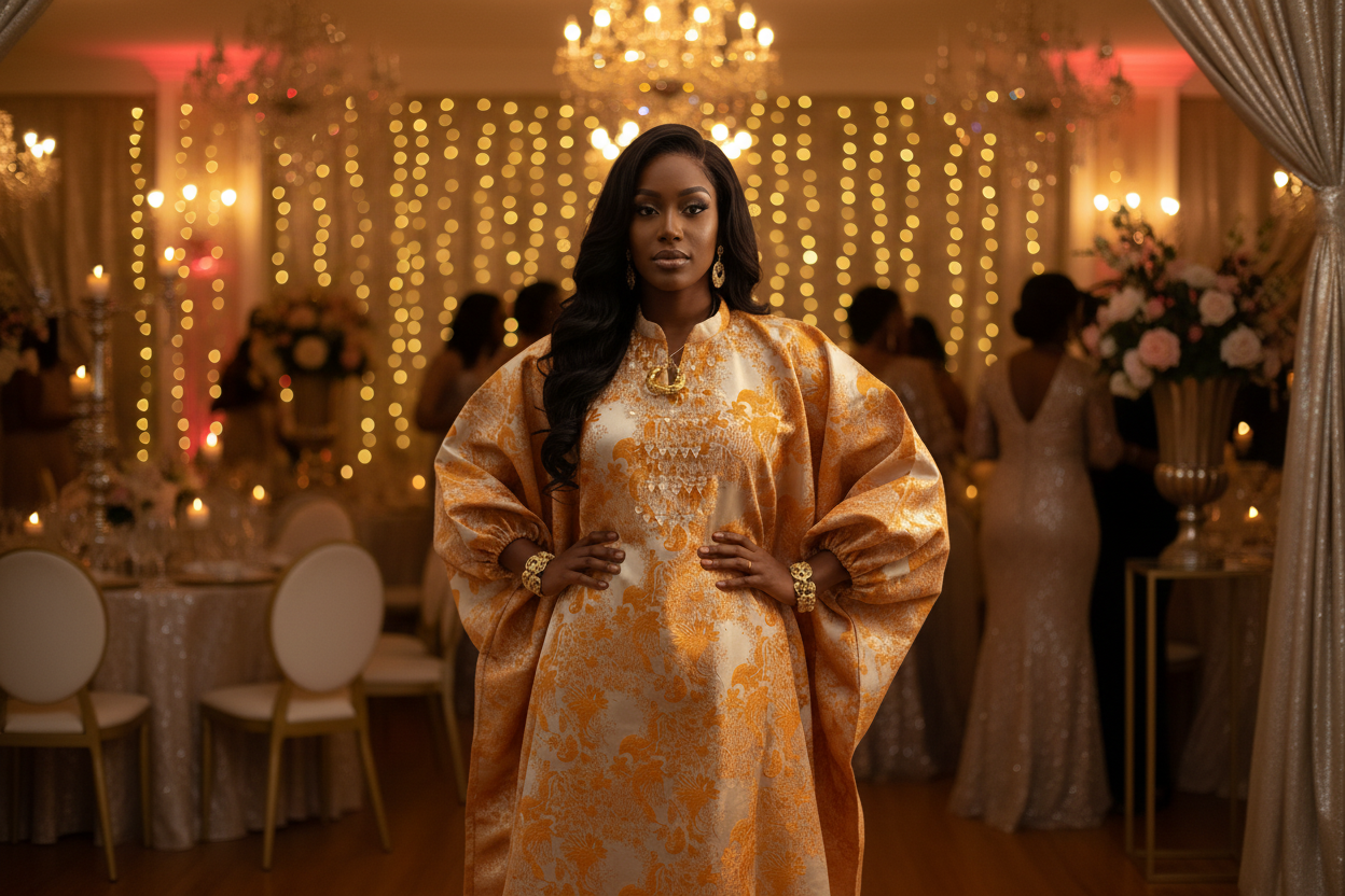 Golden One-Bead Brocade Bubu Dress