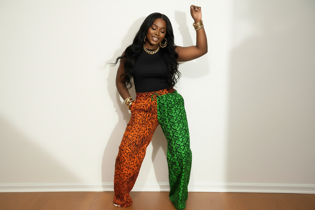 Vibrant Two-Tone Ankara Wide-Leg Pants