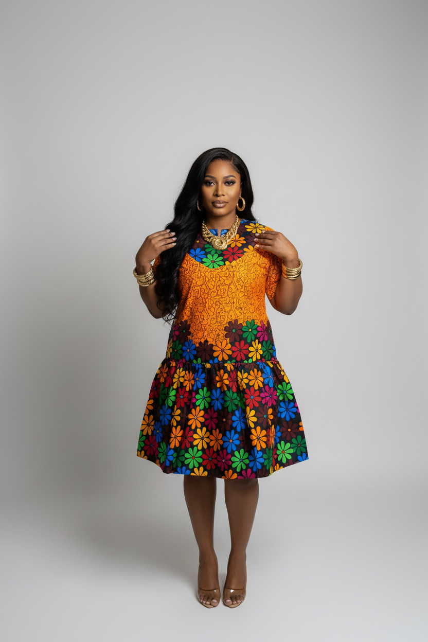 Vibrant Bloom Ankara Dress