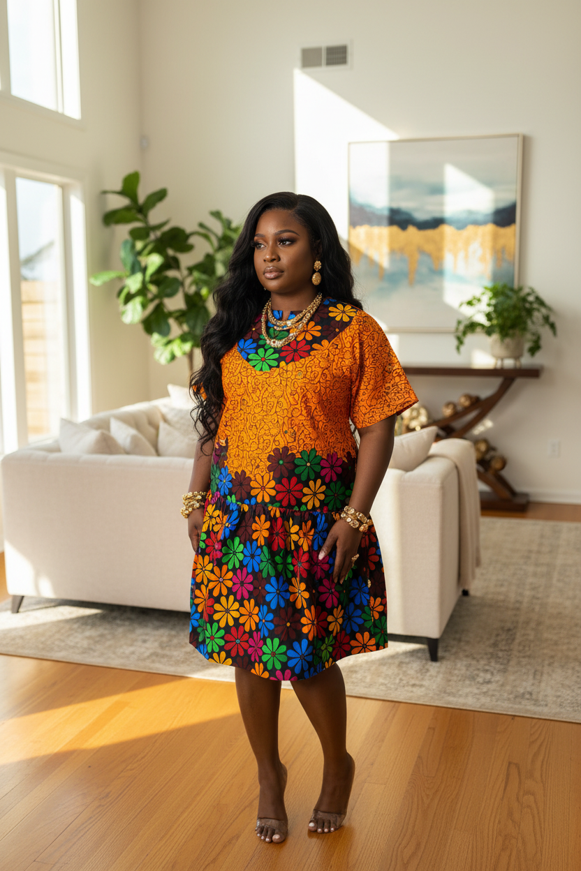 Vibrant Bloom Ankara Dress