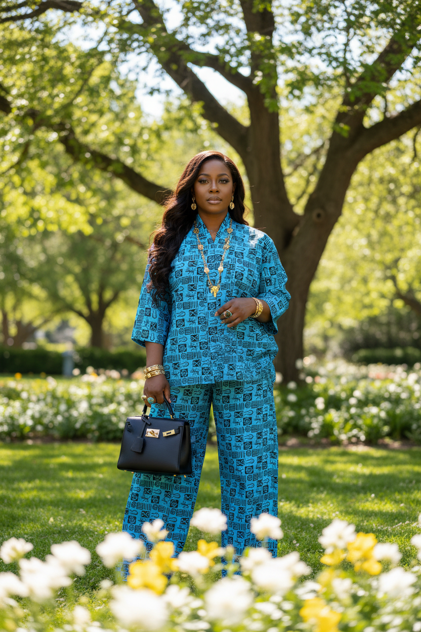 Bernadette  Bold Blue Ankara Two-Piece Set | African Print Shirt & Wide-Leg Pants | Matching Set | Comfortable Statement Outfit
