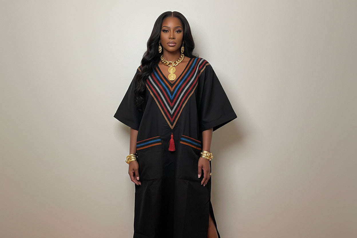 Mikado Aso-Òkè Bubu Dress | V-Neck