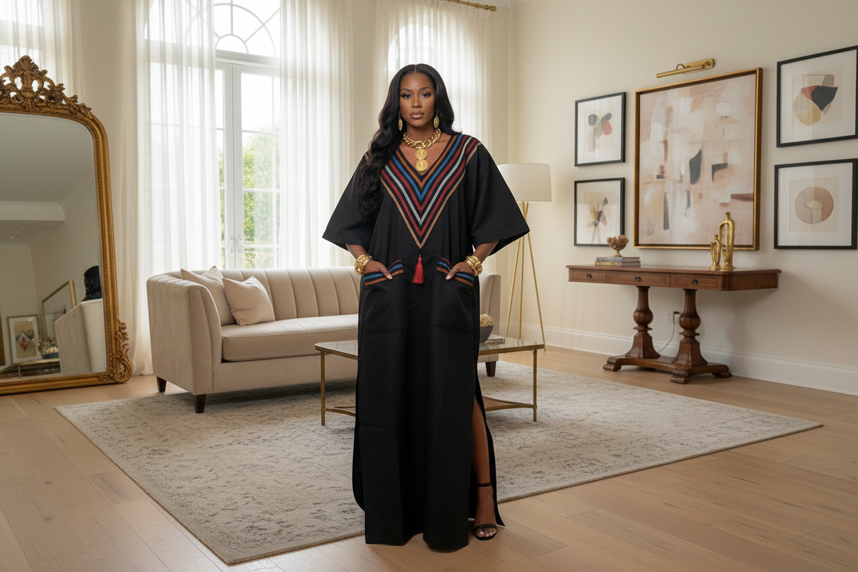 Mikado Aso-Òkè Bubu Dress | V-Neck