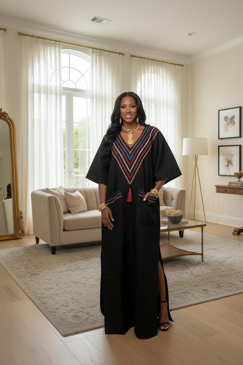 Mikado Aso-Òkè Bubu Dress | V-Neck