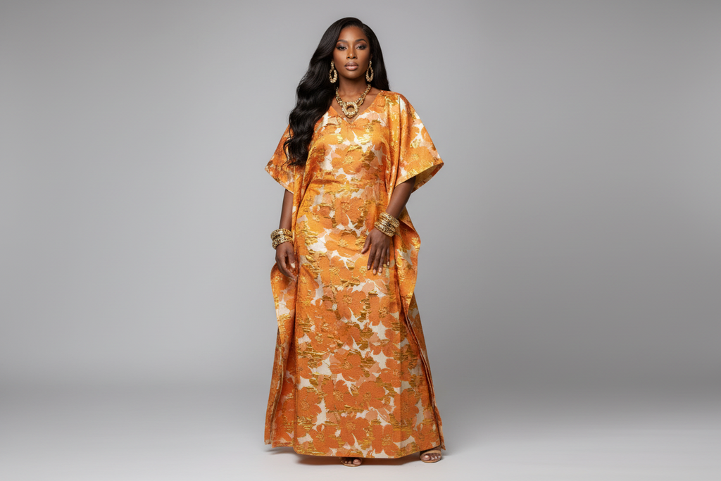 Elegant Chife Brocade Bubu – Gold Floral