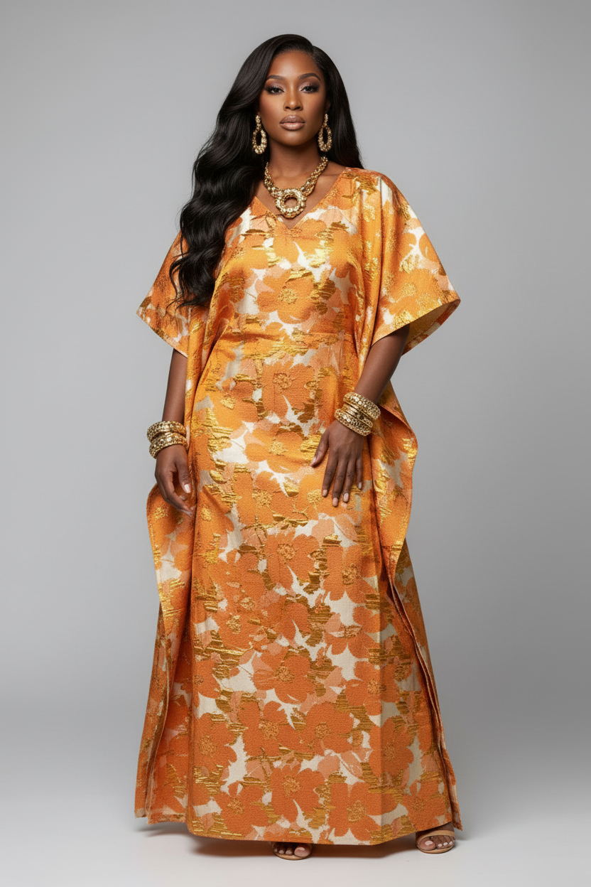 Elegant Chife Brocade Bubu – Gold Floral