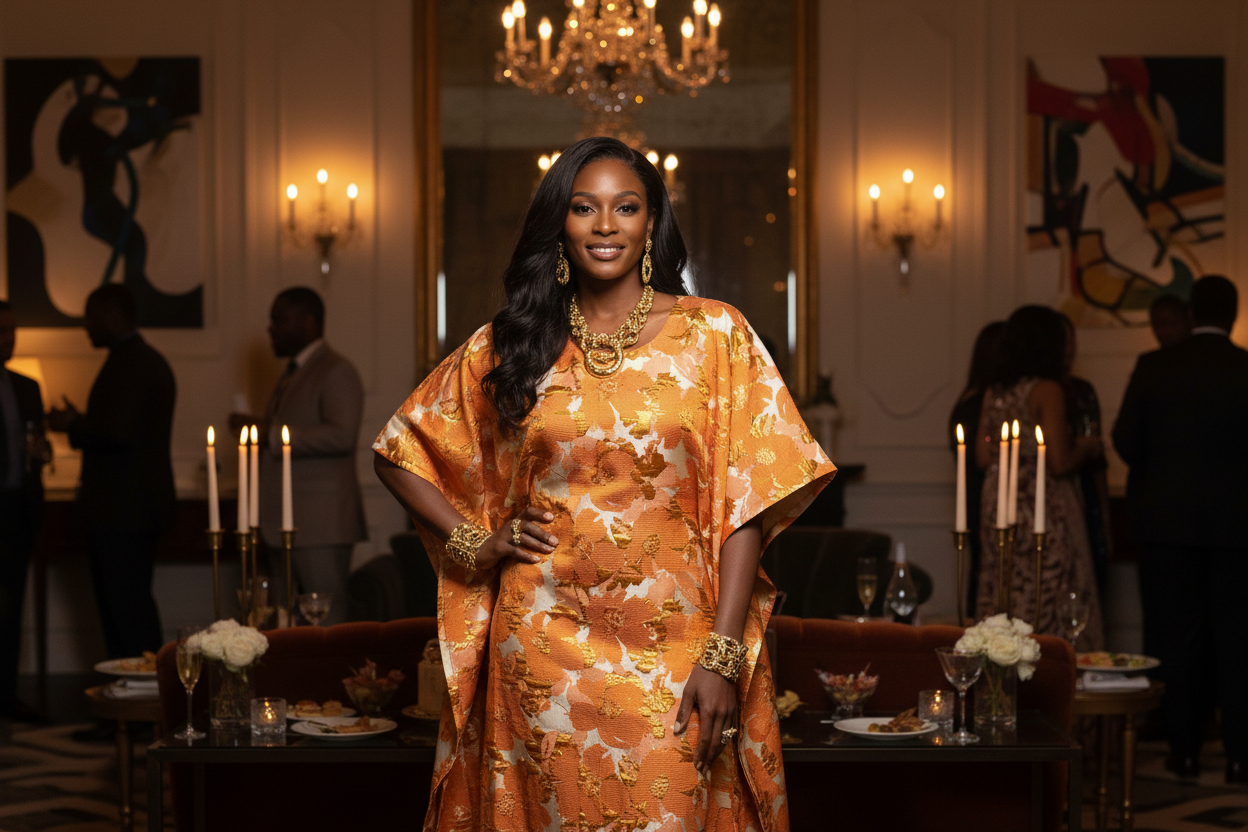 Elegant Chife Brocade Bubu – Gold Floral