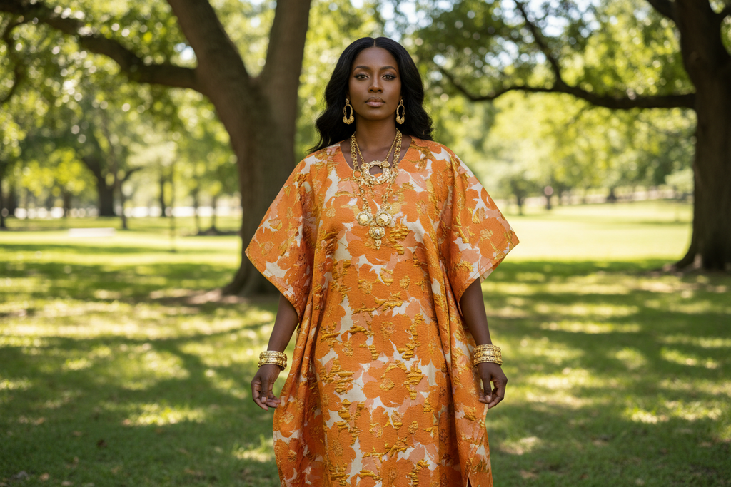 Elegant Chife Brocade Bubu – Gold Floral