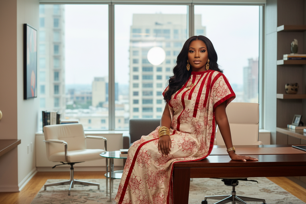 Floral Brocade Bubu Dress with Red Panel Detailing