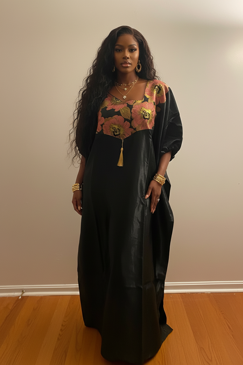 Elegant Mikado Bubu with Floral Brocade Yoke