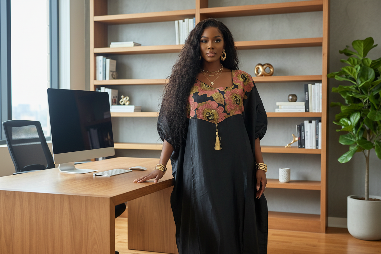 Elegant Mikado Bubu with Floral Brocade Yoke