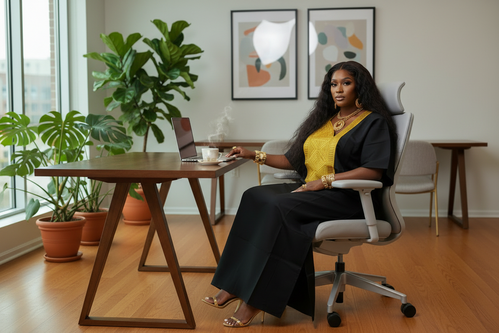 Black Mikado Bubu Dress with Gold Embroidered