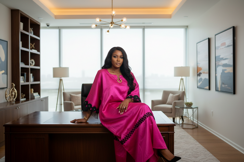 Magenta Mikado Bubu Dress with Beaded Fringe Details