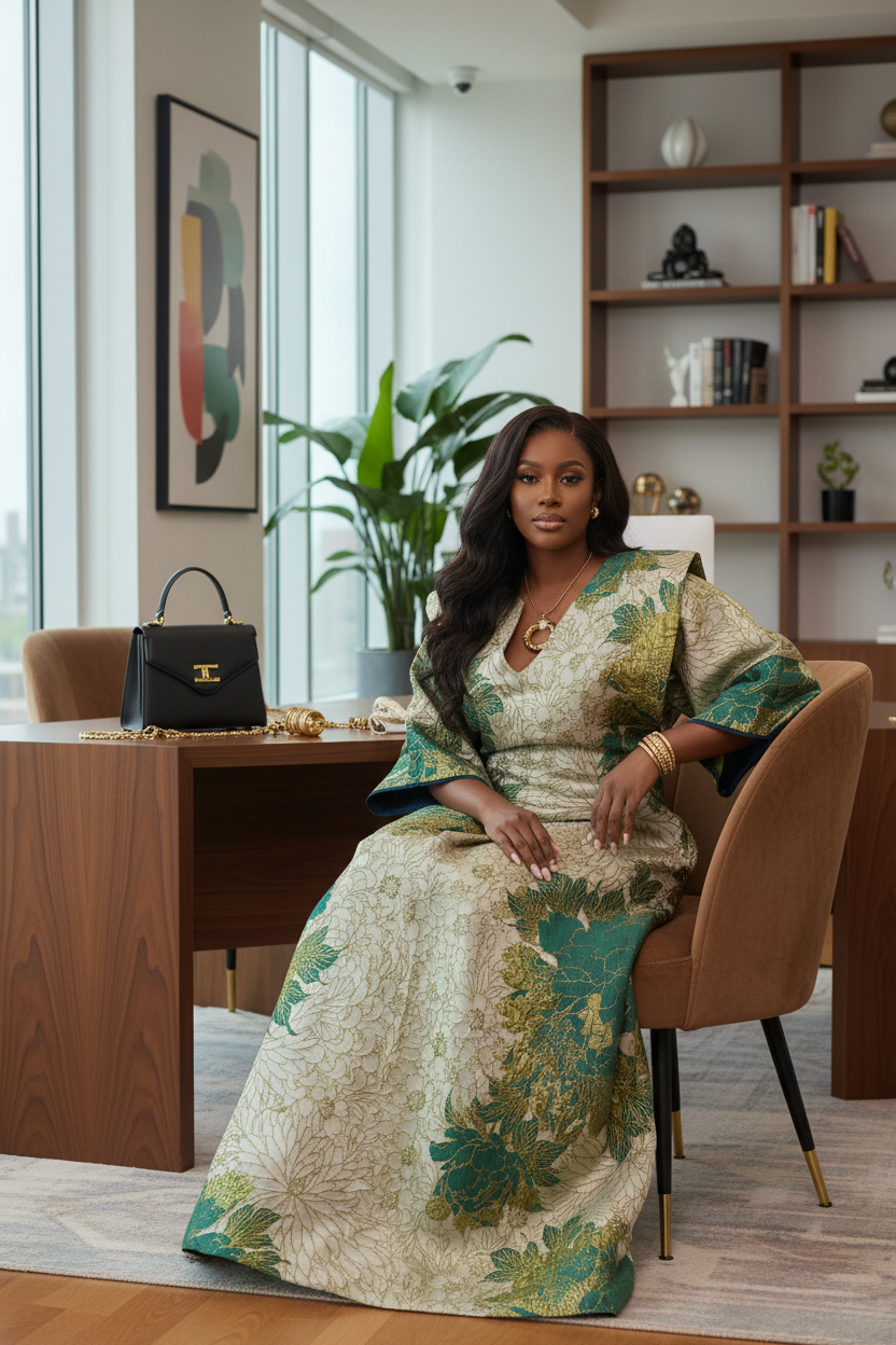 Emerald & Gold Floral Brocade Bubu – Luxe Statement