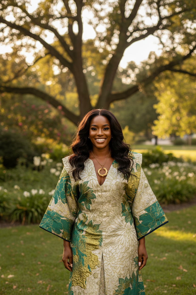 Emerald & Gold Floral Brocade Bubu – Luxe Statement