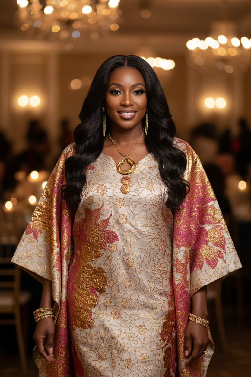 Luxury Gold & Wine Floral Brocade Bubu – Elegant Statement