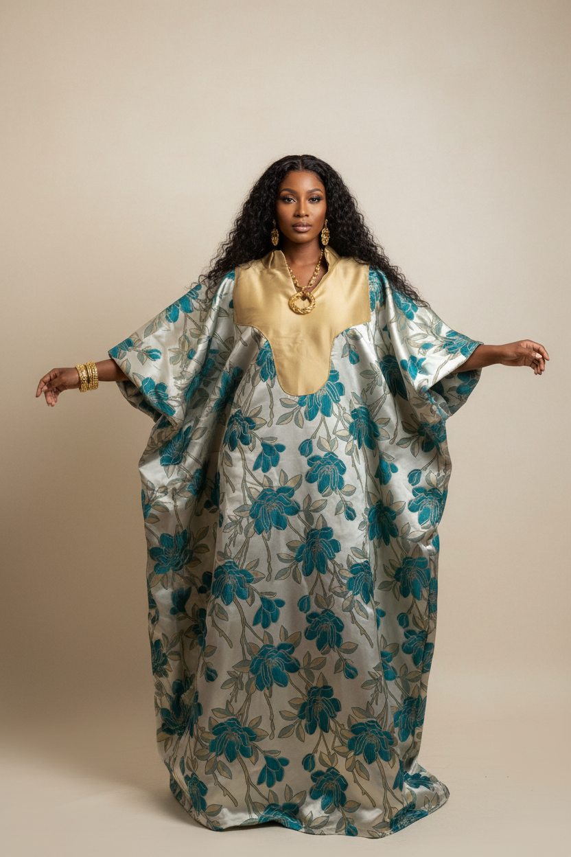 Midnight Brocade Bubu with Satin Panel