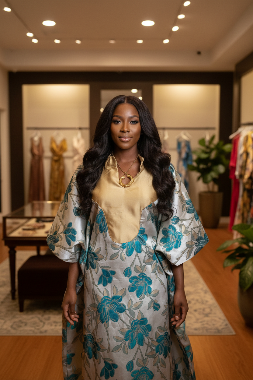 Midnight Brocade Bubu with Satin Panel