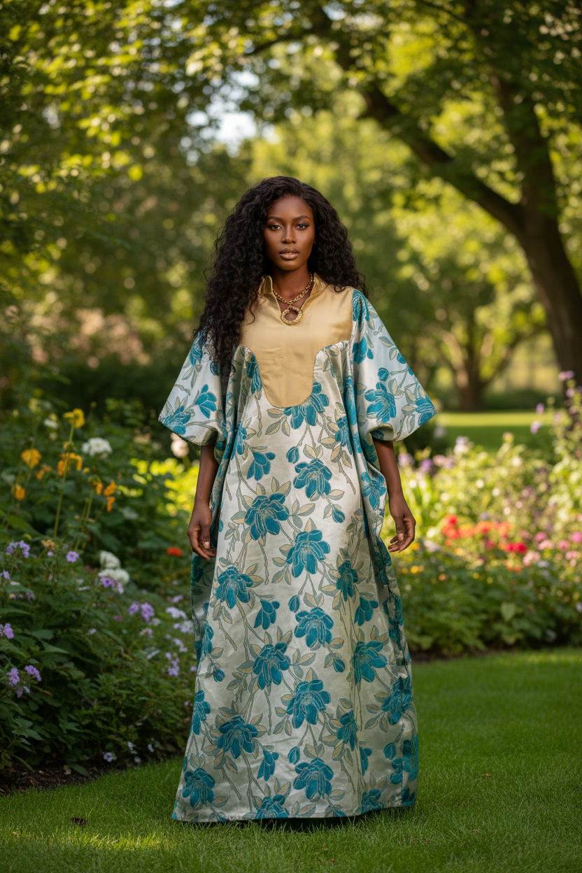 Midnight Brocade Bubu with Satin Panel