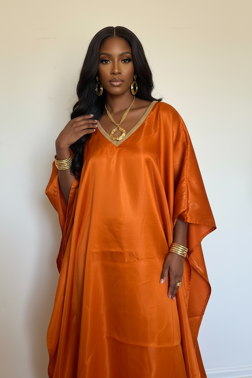 Icon Energy Burnt Mikado Bubu Dress with Embellished Neckline