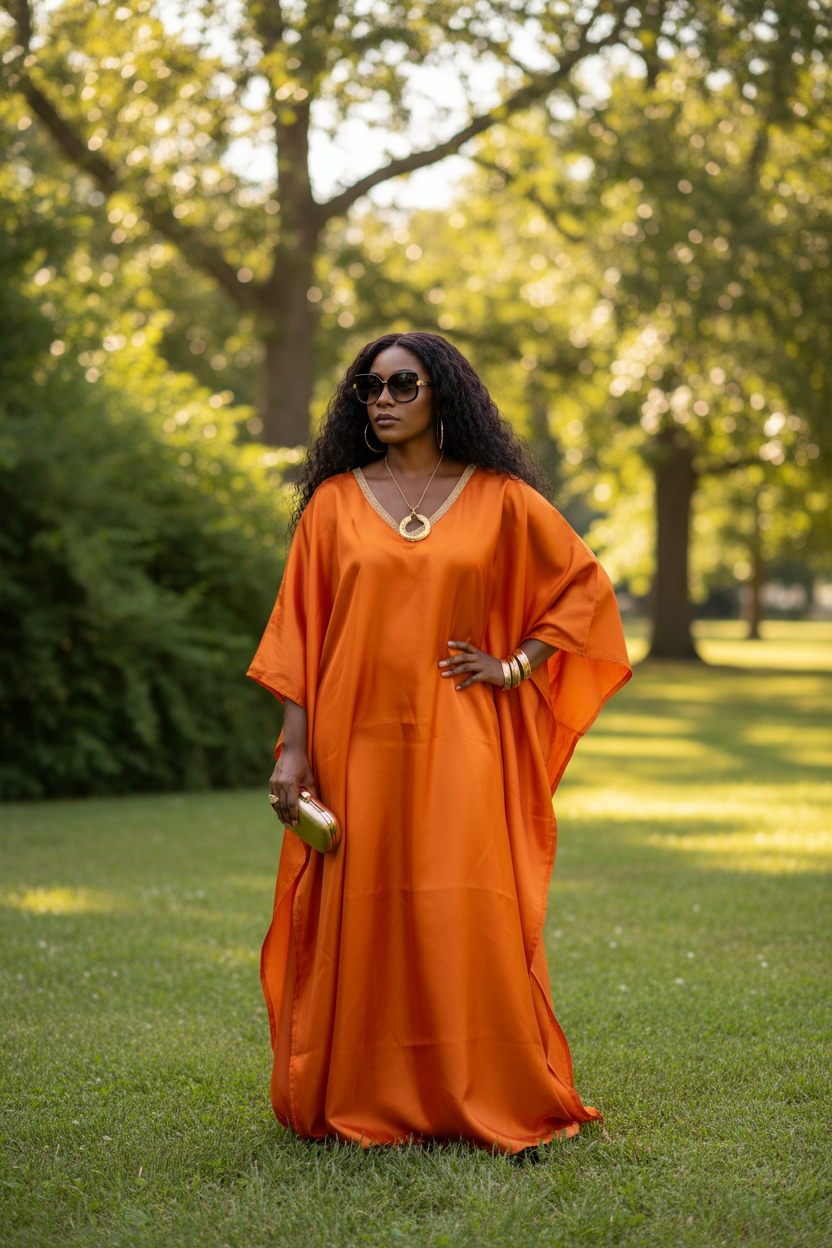 Icon Energy Burnt Mikado Bubu Dress with Embellished Neckline