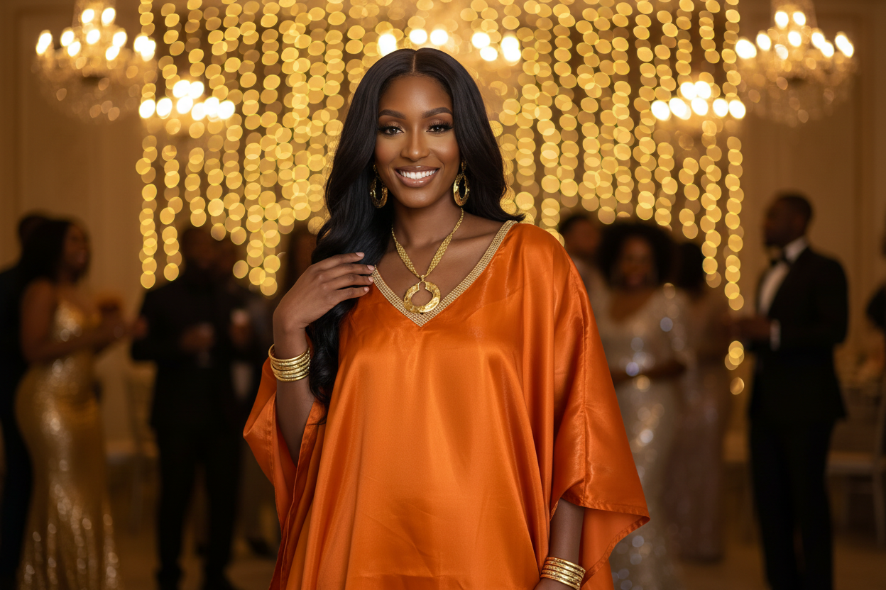 Icon Energy Burnt Mikado Bubu Dress with Embellished Neckline