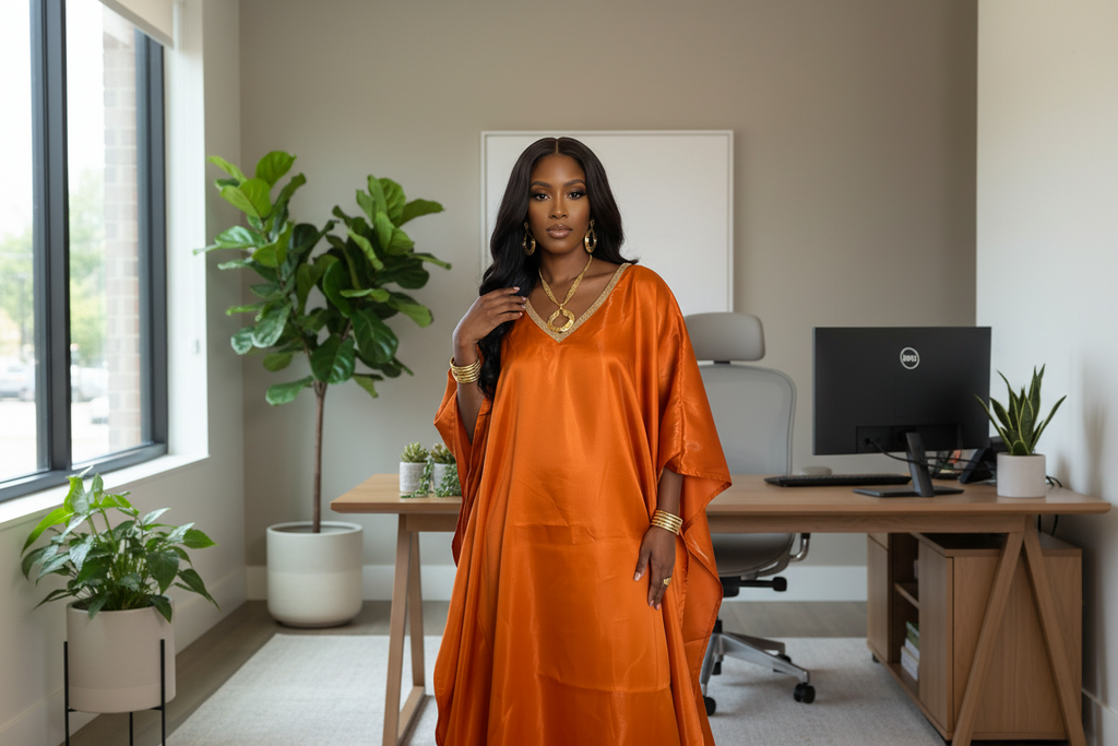 Icon Energy Burnt Mikado Bubu Dress with Embellished Neckline