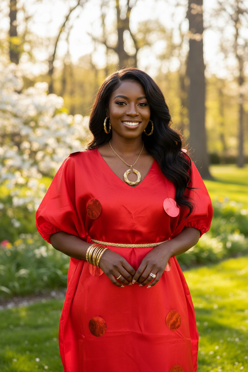 Pretty Luxe Mikado Bubu Dress with Puff Sleeves & Polka Dot Detail