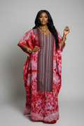 Red Ankara Bubu Dress with Aso Oke Panel – Luxury African Maxi Kaftan