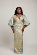 Golden Sky Blue Brocade Bubu Dress