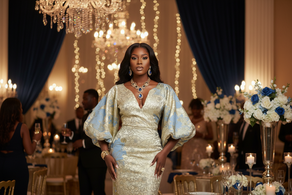 Golden Sky Blue Brocade Bubu Dress