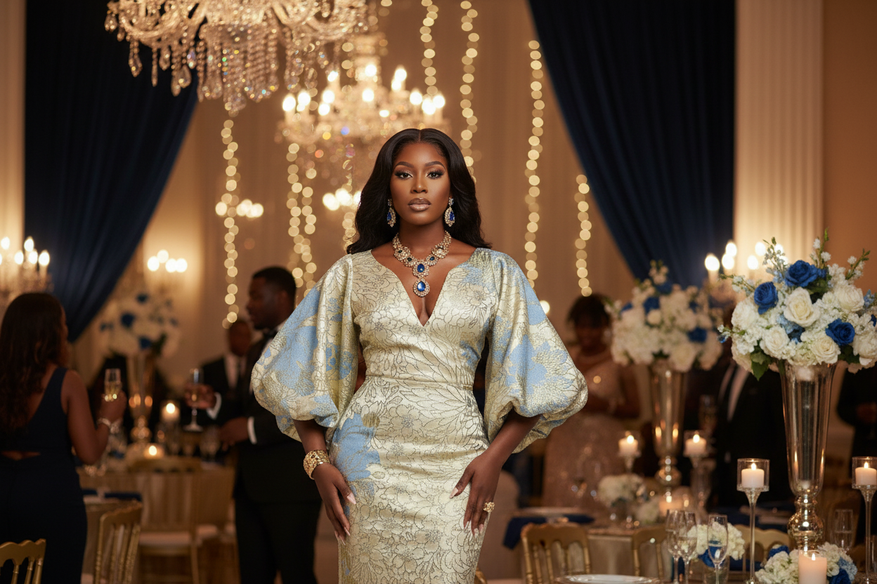 Golden Sky Blue Brocade Bubu Dress