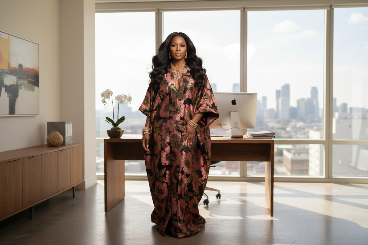 Rose Gold Floral Brocade Bubu Dress – Luxury Metallic Bubu in Chocolate Brown