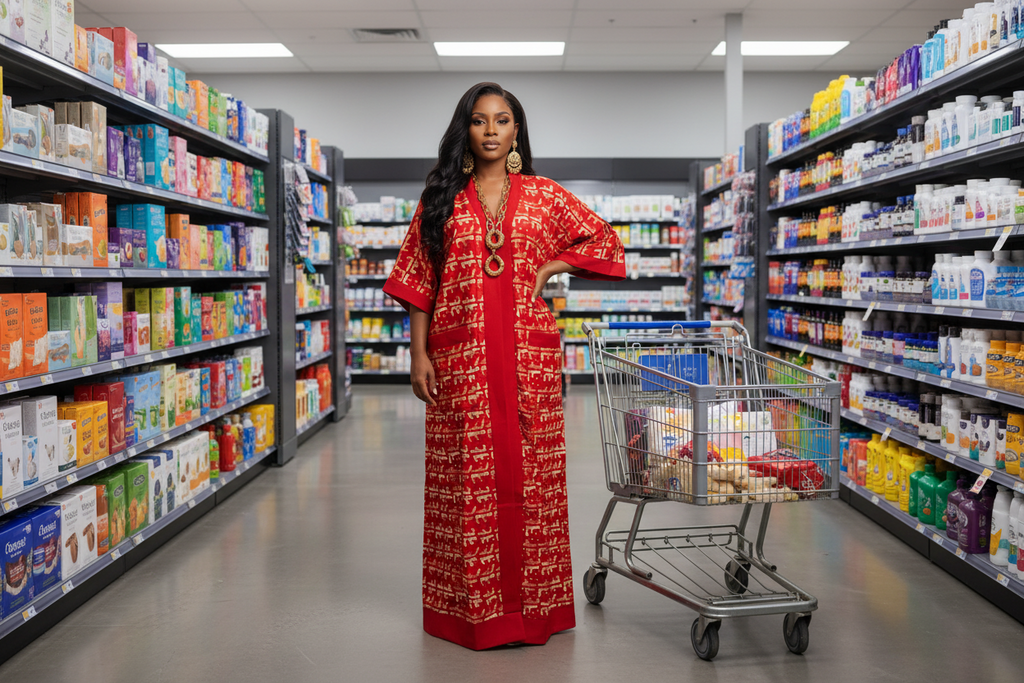 Red Ankara Bubu Dress with Contrast Trim