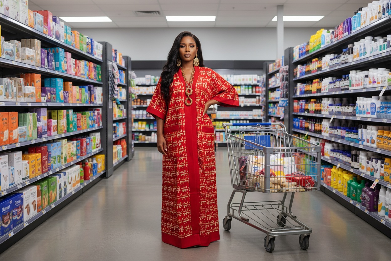 Red Ankara Bubu Dress with Contrast Trim